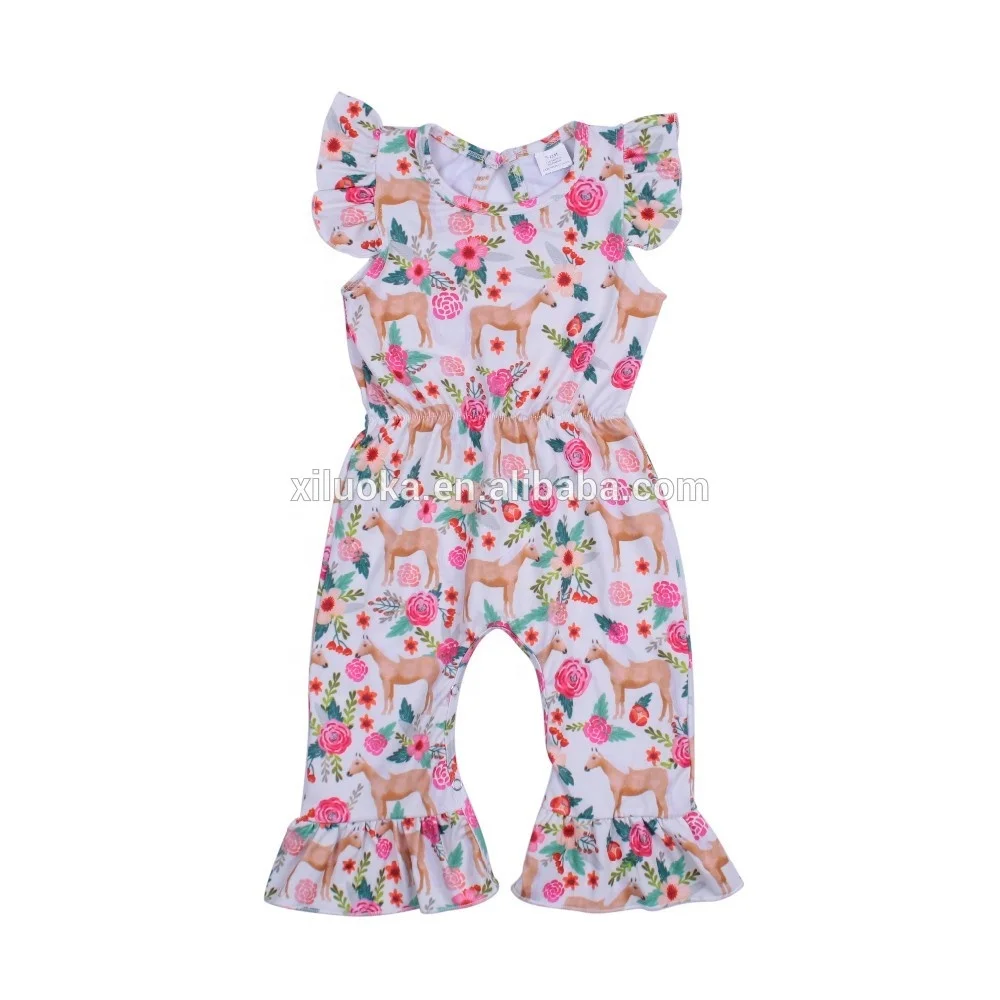 

Hot sale farm horse print baby clothing boutique kids jumpsuit, Picture