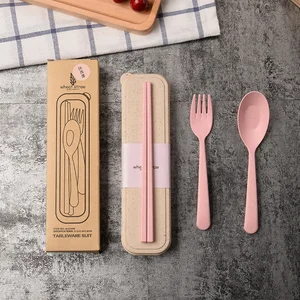 Image of Hot Selling 2019 Biodegradable Cutlery Spoon Chopsticks Travel Set With Box Compostable Set Eco Friendly