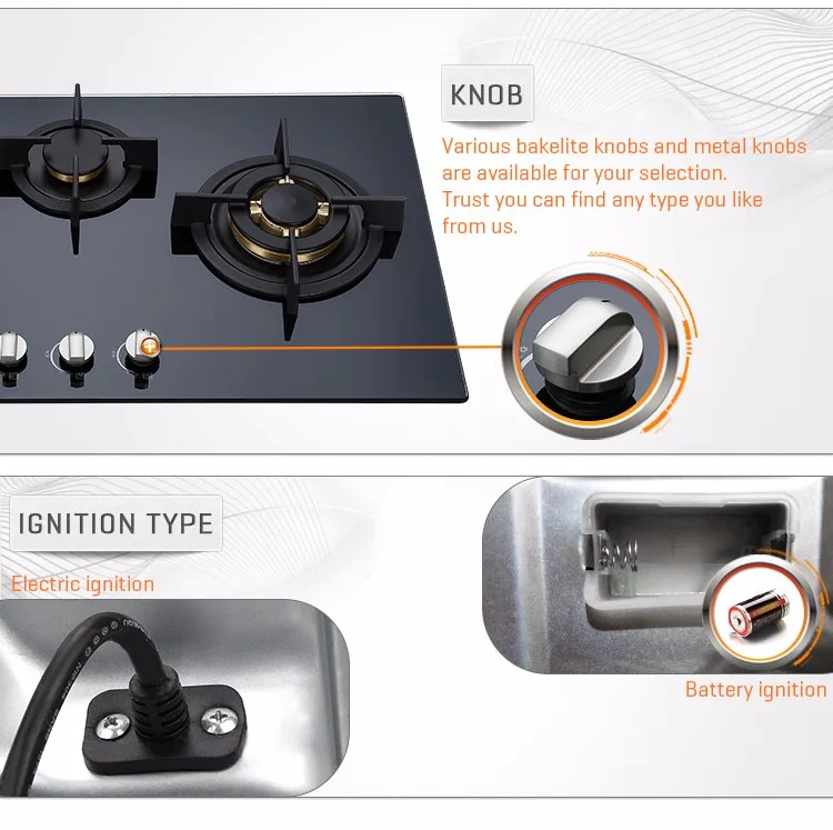 80cm Tempered Glass 3 Burners Gas Hob With Triple Ring Wok Burner And