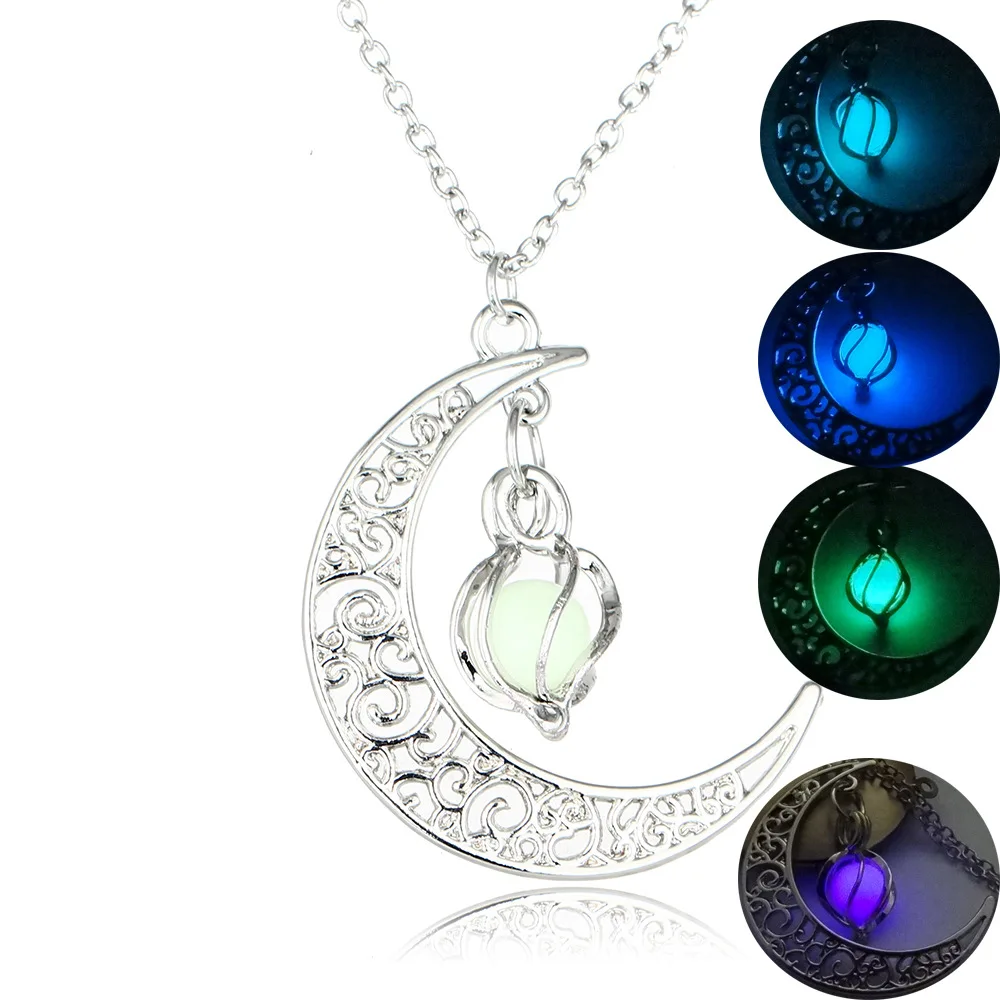 

Open Personality Fashion Hundred Tornado Moon Colorful Luminous Pendant Nightlight Necklace Pendant Necklace, Blue,green,purple,gold,sliver