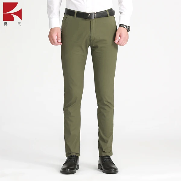 

Men's Anti Wrinkle suit trousers business casual pants cotton chinos, Army green