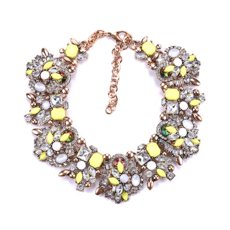 

Europe Luxury Boho Gold Chain Multi Color Garment Accessory Crystal Bib Rhinestone Statement Necklace For Gifts, Sliver