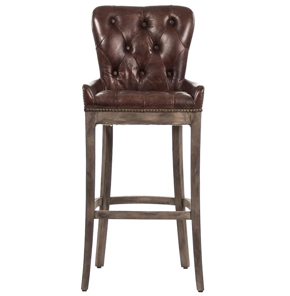 Dark Red Genuine Leather Bar Stool Oak Wood Buy Bar Stool Oak Wood