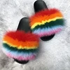 MOQ 1 pair Custom women plush fox fur slippers slides