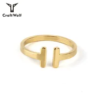 

Craft Wolf Fashion Simple Style Gold Plating 316L Stainless Steel Bar Stick Shape Double T Simple Gifts Cuff Ring