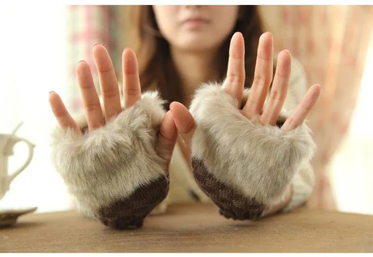 Women Winter Fur Gloves