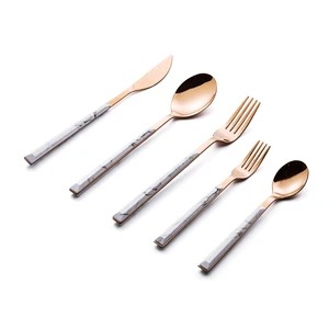 Image of Promotional Stainless Steel Fork Spoon Knife Set Marble Plastic Handle Cutlery