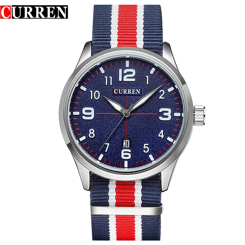 

New Curren Watches Men Top Brand Luxury Mens Nylon Strap Wristwatches Mens Quartz Popular Sports Watches relogio masculino 8195