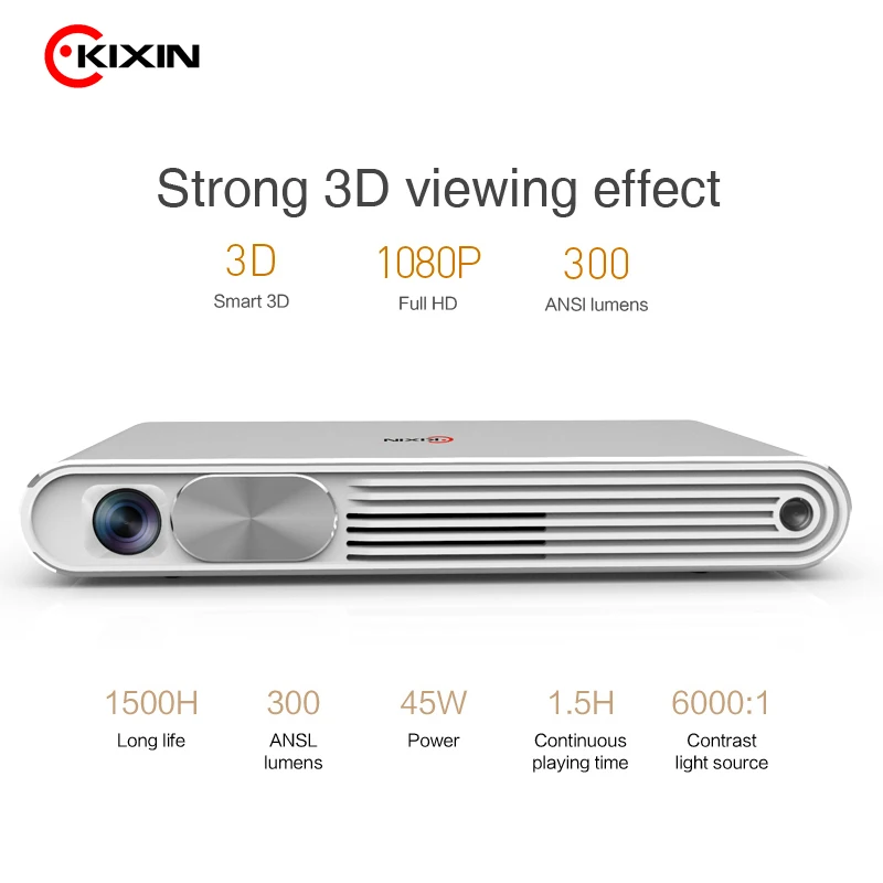 

Kixin K2 3d mini projector 1080p with ansi 300 lumens high resolution, Gold/pink/sliver/black