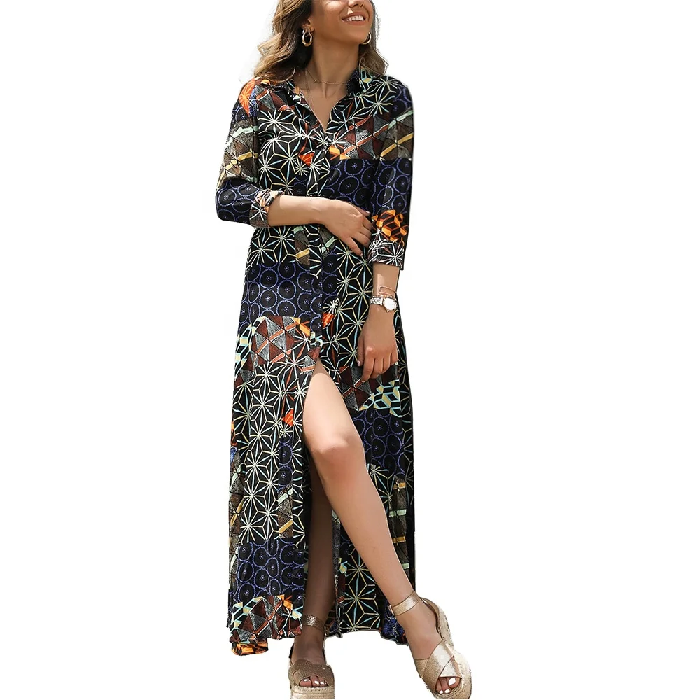 

2019 Hot Sale Long Printed Lady Dresses Casual Maxi Dress Women, As shown in the pictures