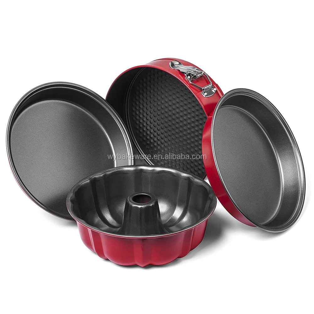 
BK D6075 Okay Kitchenware 4 Piece Nonstick Cake Pans Set with 9'Round Cake form, 9'Springform and 10' Bundt Pan 