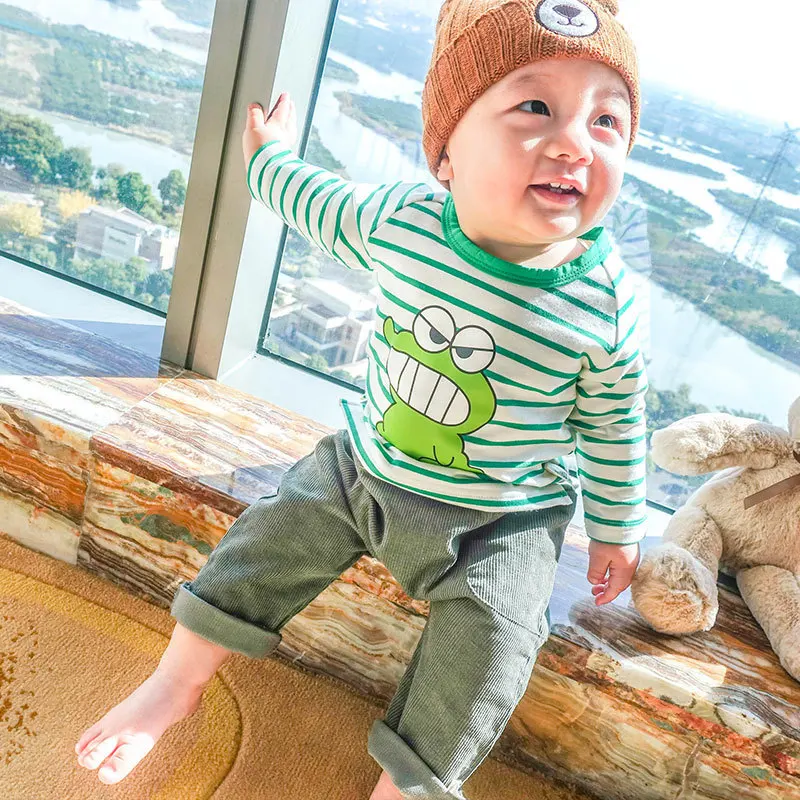 
Factory custom autumn stripe casual baby long sleeve t-shirt cartoon infant clothes 1795 