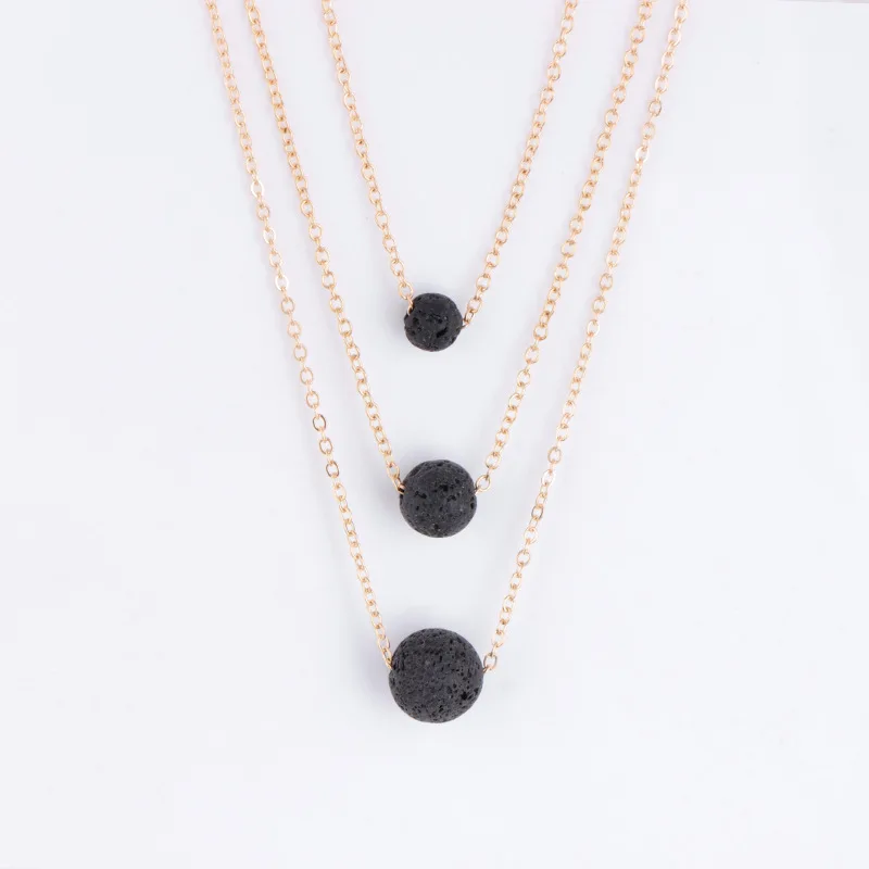 

Gold chain 3 layers Aromatherapy Diffuser Volcanic Rock lave stone yoga Necklace