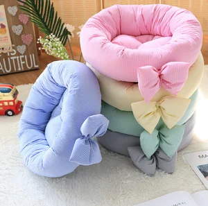 Image of 2018 new spring and summer dog supplies, bow-striped round house, cool feeling deep sleep