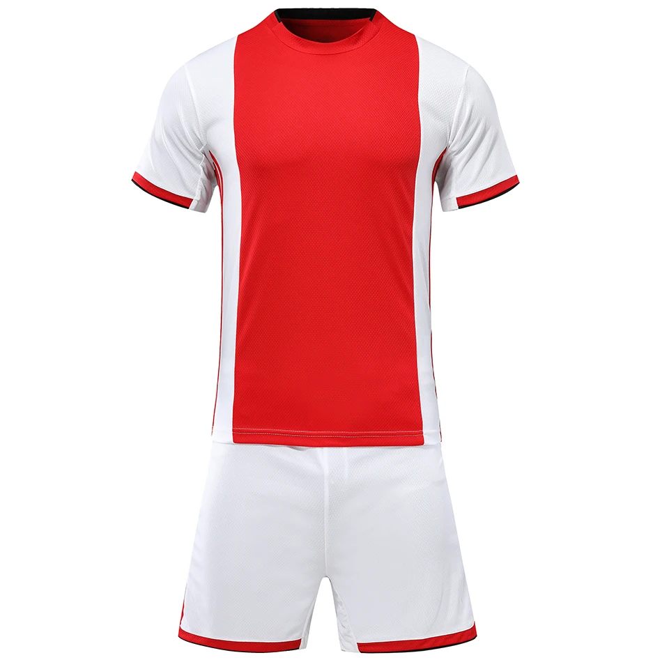Wholesale Thai quality custom Soccer Jersey provide design football uniform customize DIY red / white  man adult  shirt set kit