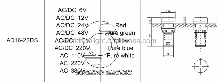110V DC AC 22mm Verde Indicador LED Luz de Señal AD16-22D/S Nuevo 10 un