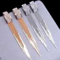 

New Gold Colors Long Crystal Tassel Dangle Earrings for Women Wedding Drop Earrings Brinco Fashion Jewelry Gifts