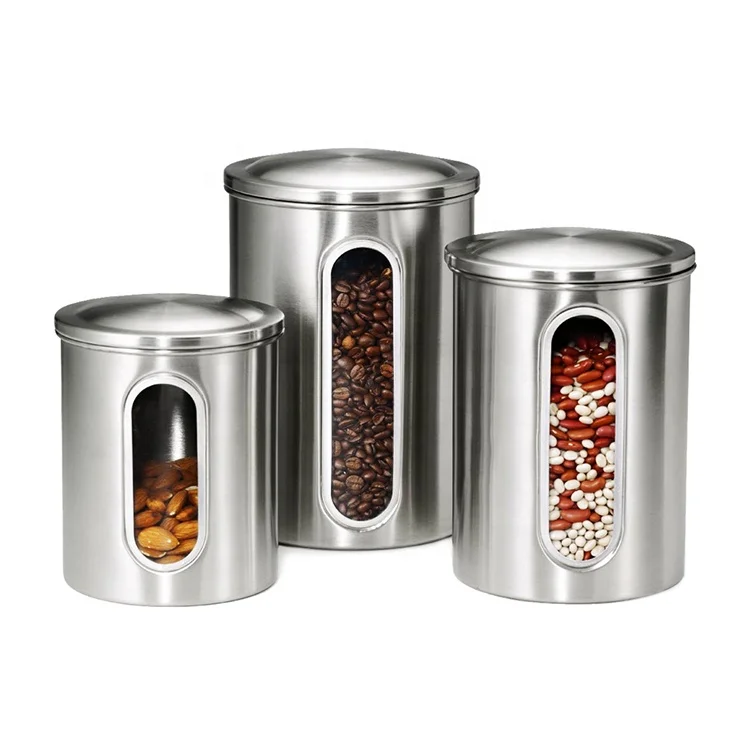 

Stainless Steel Food Storage Jar Canister Container Set Kitchen Canister