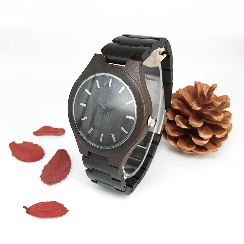 

Eco-friendly Real Ebony Men Wristwatches in Wood Black Wooden Watch, Nature wood grain