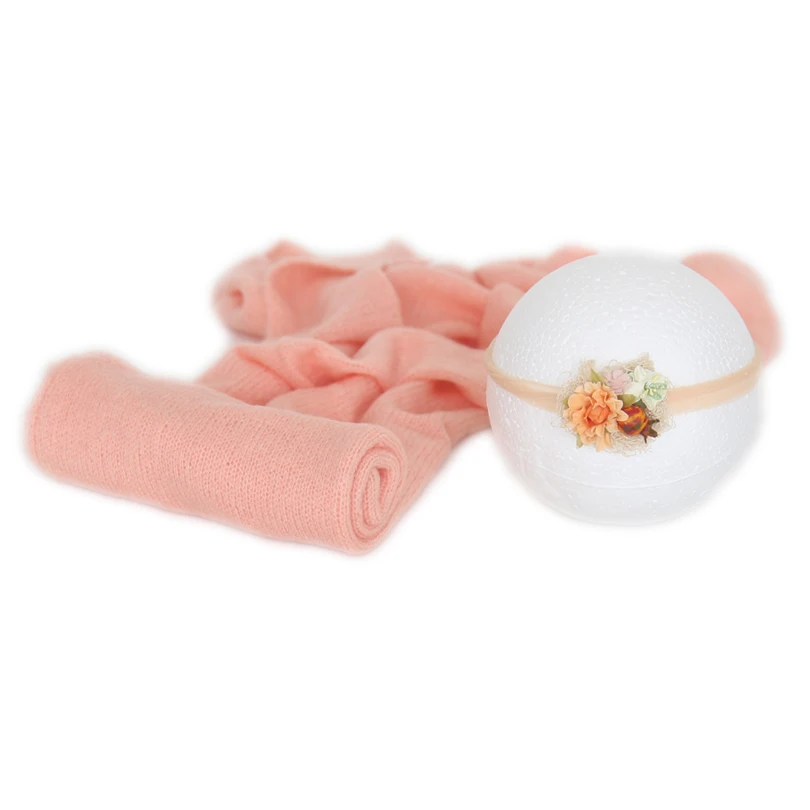 

Vintage Stretch Knit Wrap & Headband Set for Photography Props Newborn Girl Tieback with Knit Jersey Wrap Layer Fabric for Baby