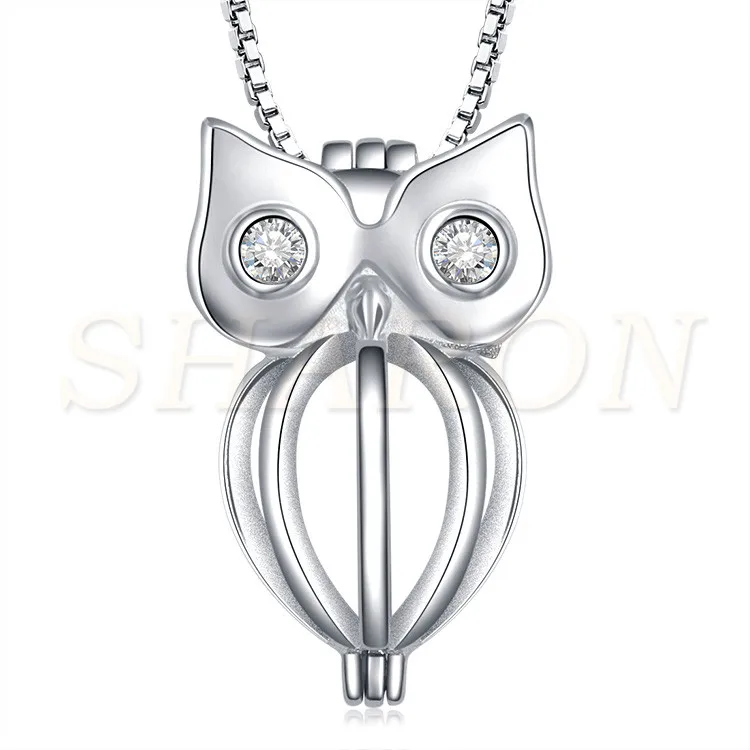 

Children's Jewelry Animal locket Sterling Silver Owl Pearl Cage Pendant S925