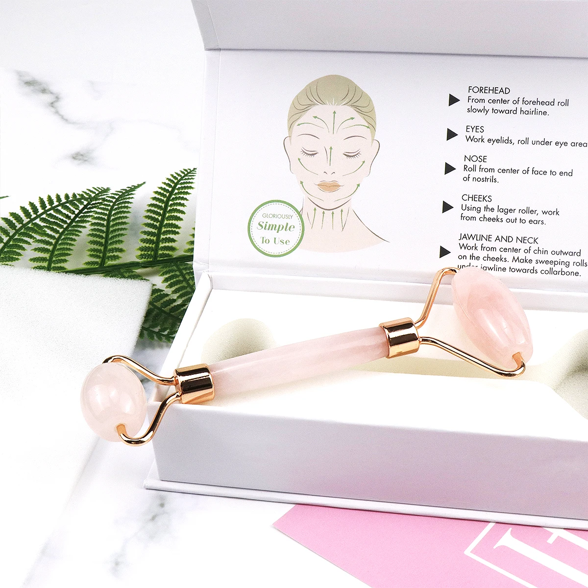 

Wholesale Best High Quality Pink Anti Aging Face Massager Rose Quartz Natural Jade Set Facial Gemstone Roller, Customized