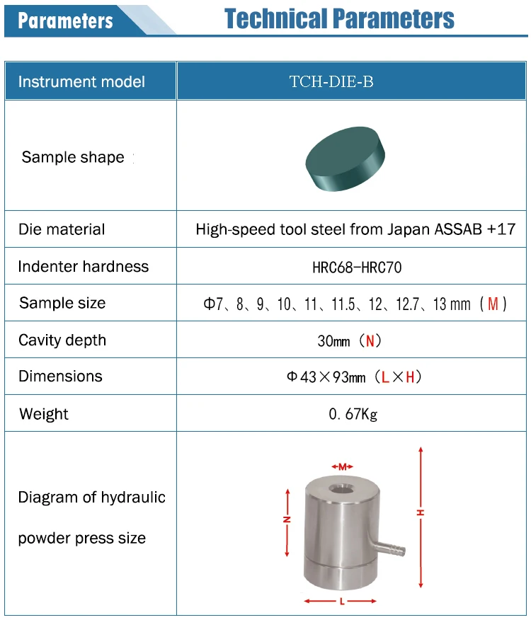 7-14mm Diameter Powder Pellet Pressing Die Set mould for 7mm 8mm 9mm 10mm 11mm 12mm 13mm 14mm diameter sample