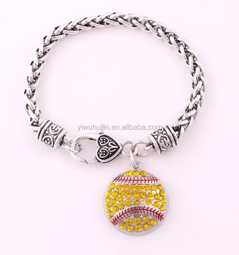 

High quality zinc alloy rhinestone baseball bracelet women sports jewelry