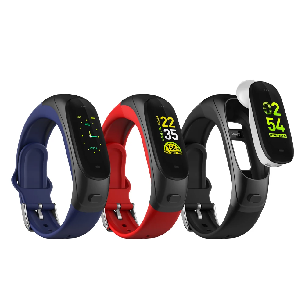 

FITUP v08s wristband sports smart watches new arrivals 2019 of Earphone smart band Mens wrist watch, Blue;black;red
