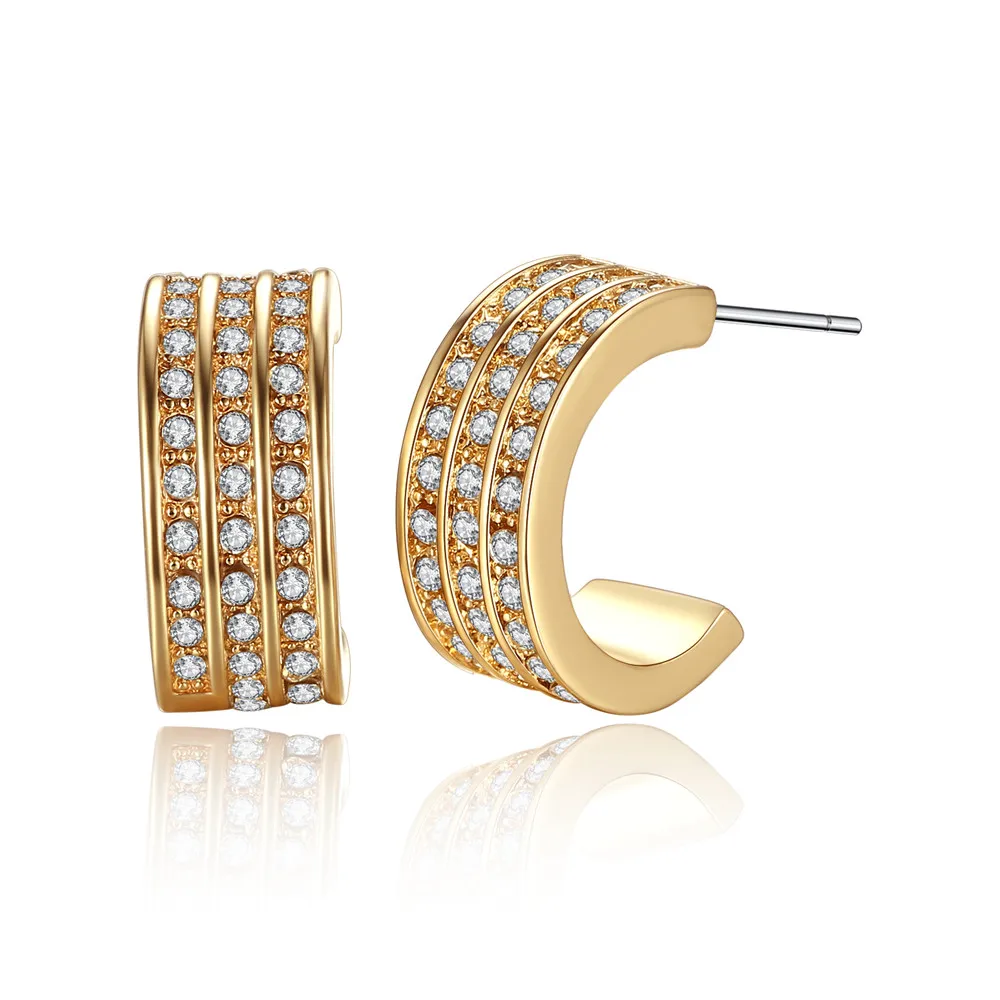 

Commitment Huggie earrings womens jewelry three rows of crystals hoop earrings, N/a