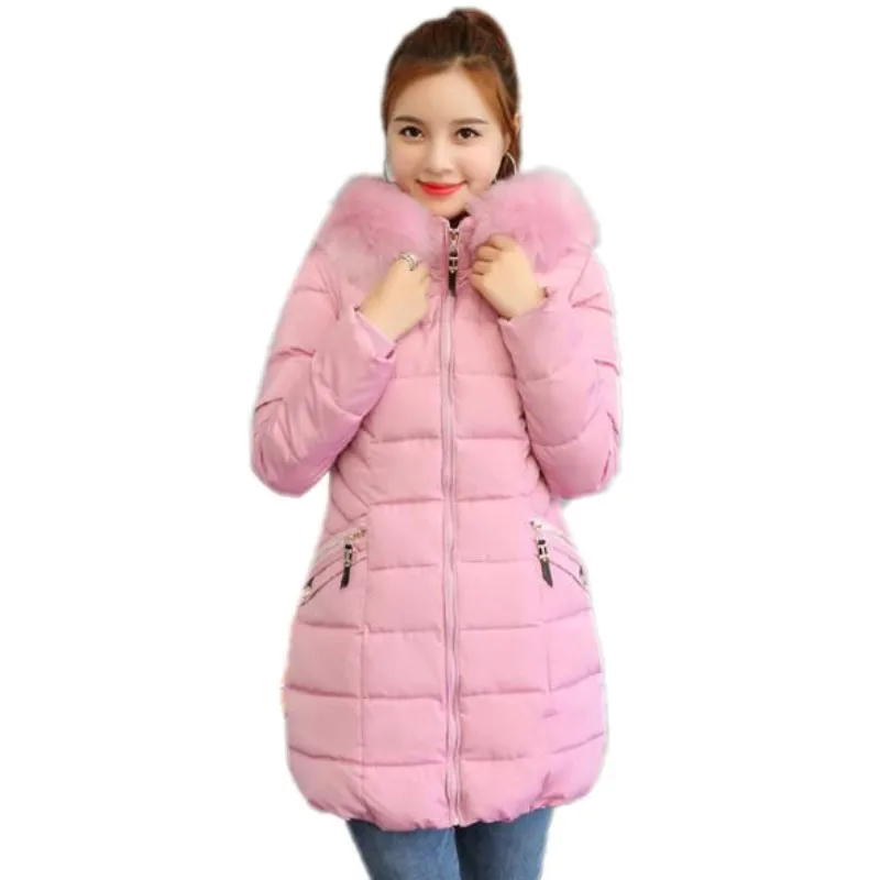 

M-6XL Plus Size Winter Cotton Jacket and Coat Long Section Slim Thick Warm Fur Collar Hooded Jacket Parkas Ladies