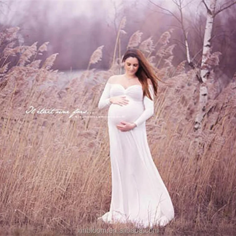 

2019 ZheJiangYiwu long sleeve off shoulder maternity photography dress for Pregnant women photo outside TD8808