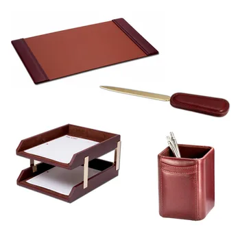 Modern Luxury Office Desk Leather Stationery 10 Pieces Desk Sets