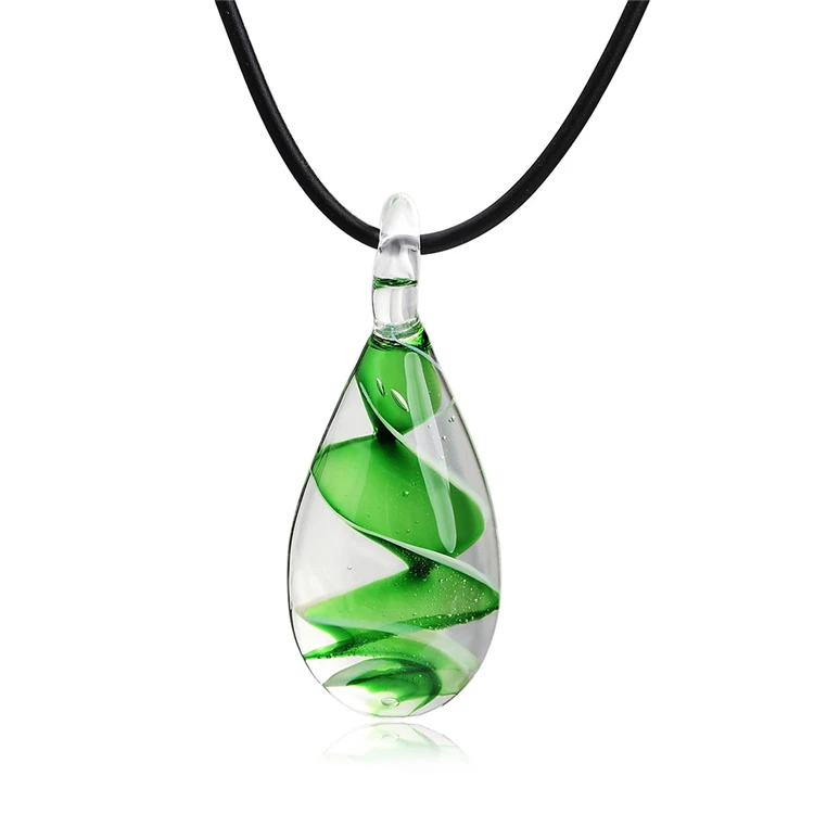

Art Lampwork Murano Glass Pendant Necklace Waterdrop Spiral Leaf Lampwork Murano Glass Necklace, Multi color
