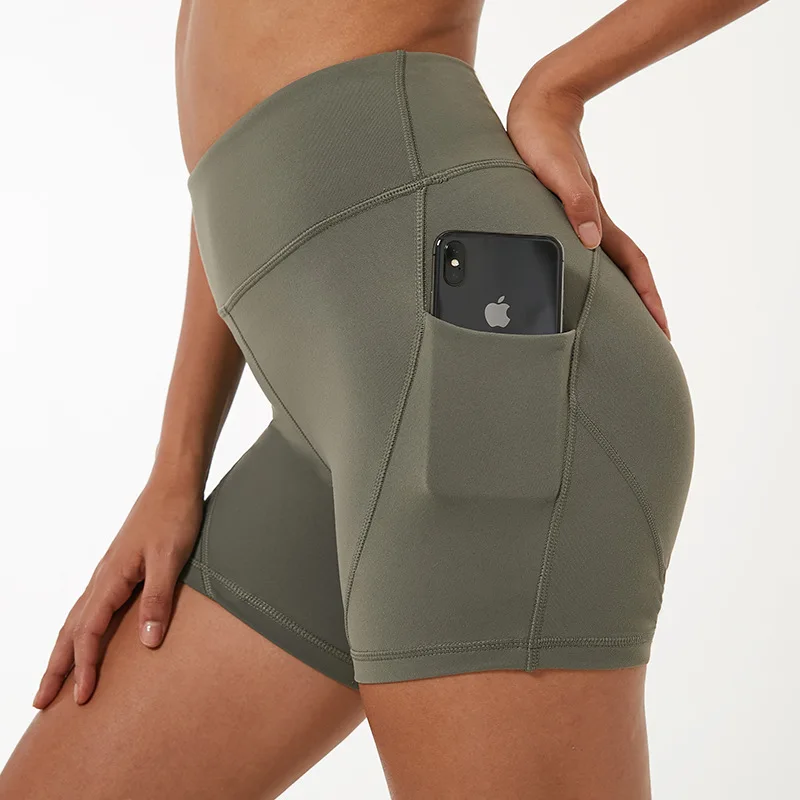 Women 8" / 5" High Waist Out Pocket Women Yoga Biker Shorts Elastic Tummy Control Running Shorts Fitness Workout Shorts
