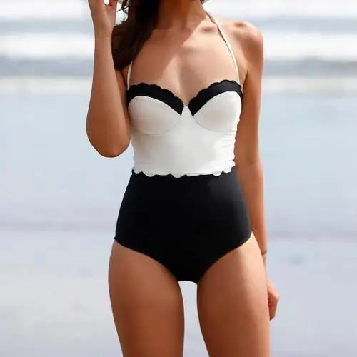 

Women trendy printing halter sexy japanese one-piece swimsuit