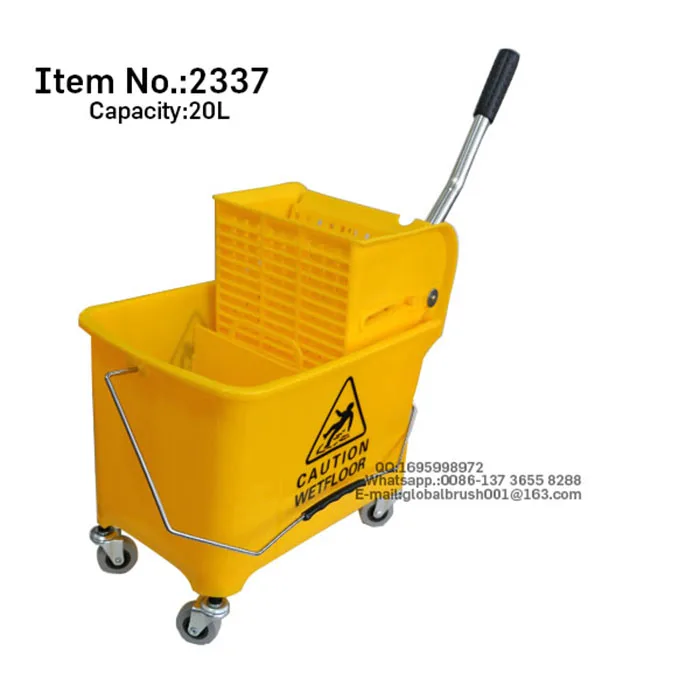 Hq2337 For Mop Cleaning 2 Buckets 20l Capacity Plastic Mop Trolley
