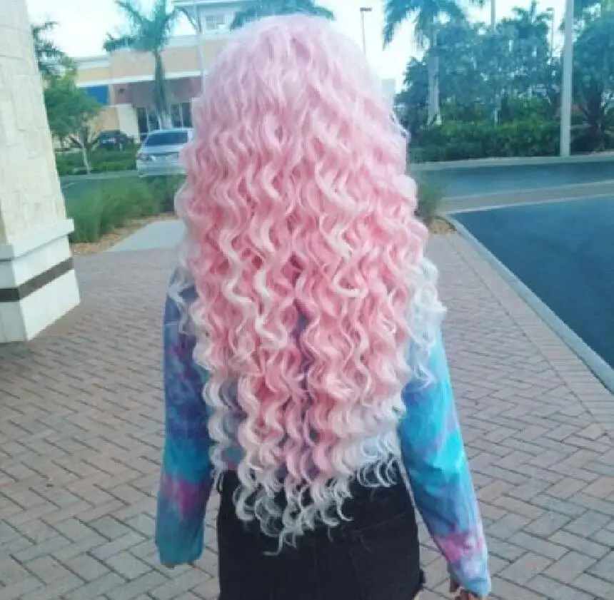 Pink loose wave lacefront wig Brazilian lace front colours human hair wig  transparent lace preplucked