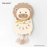 

High Quality Mandelda Modern Design Antique Wooden Pendulum Wall Clock Waterproof Digital Silent Kids Animal Watches Home Decor