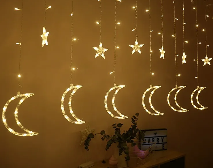 138 Led Multi Color Crescent & Star Curtain Light For Ramadan ...