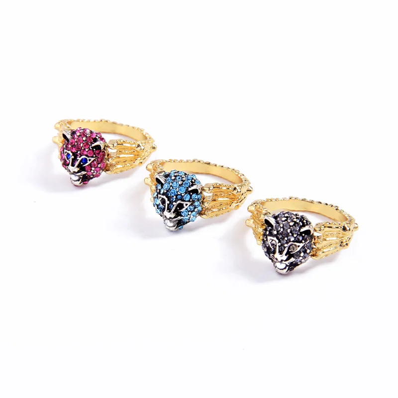 

jz00239c Colorful Crystal Leopard Head Animal Diamond Gold Plated Rings For Women 2021, As pictures
