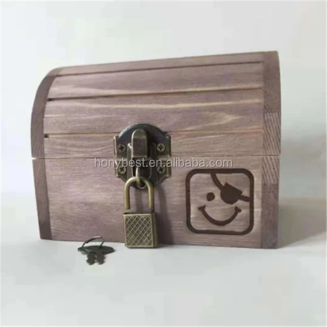 Nontoxic Stained Wood Storage Chest Box With Lock Treasure Box For