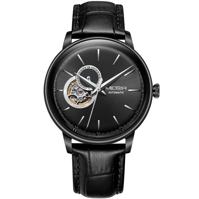 

Fine quality factory oem watches Automatic Mechanical Watch Luxury Skeleton Men Clock Business Leather Wristwatch, Any color are available