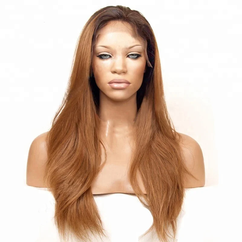 Anogol Fashion Body Wave Two Tone Ombre Brown Wigs Synthetic Lace Front Wig