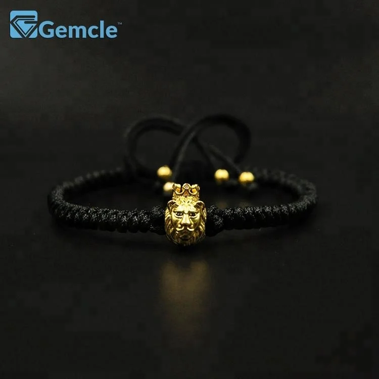 

GC-BC0044 Men Fashion Crown Lion Head Charm Bracelet Snake Knot Copper Macrame Adjustable Male Bracelet, Gunblack;rose gold;silver;gold;or customized