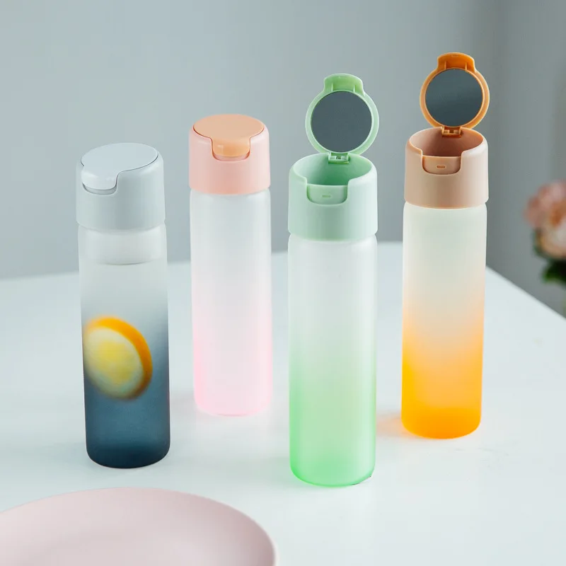 

Creative Frosted Drink Bottle Glass Water Bottle with Mirror Lid, Clear