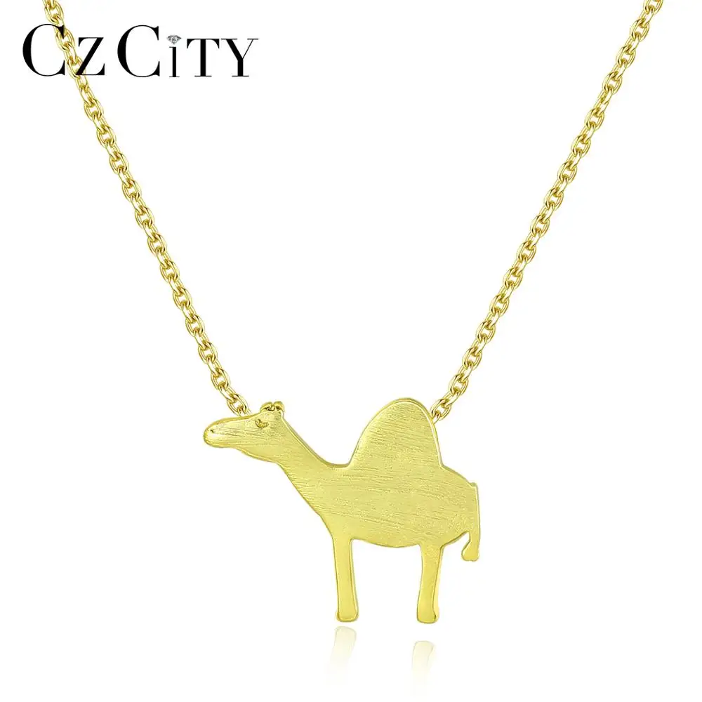 CZCITY S925 Sterling Silver Pendant Simple Camel Necklace Brushed Animal Necklace Christmas Gift