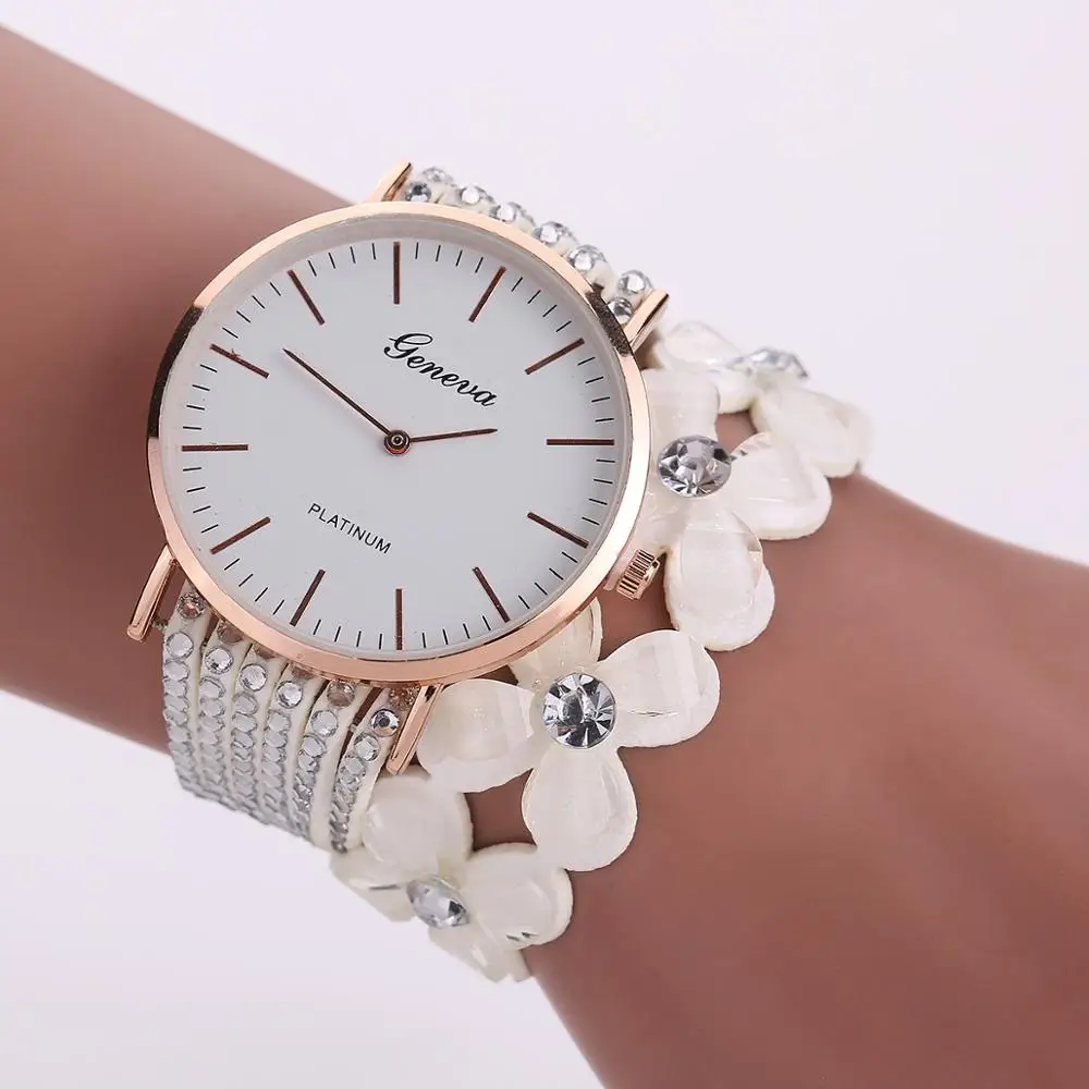 

2957 Fashion Geneva Flowers Watches Women Dress Elegant Quartz Bracelet Ladies Watch Crystal Diamond Wrist Watch, Red;black;brown;green;blue;pink;purple;golden