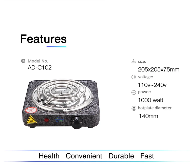 Low Price Family Cooking Stove Electric Travel Hot Plate 1000w Camping