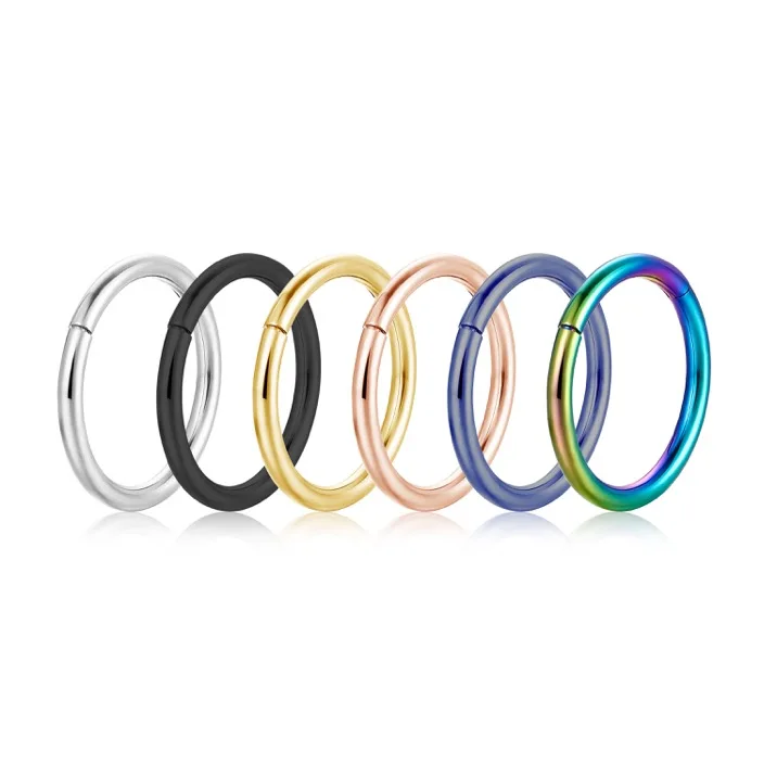 

316L Stainless Steel Segment Hinged Septum Clicker Nose Ring, Steel;gold;rose gold;rainbow;black;blue